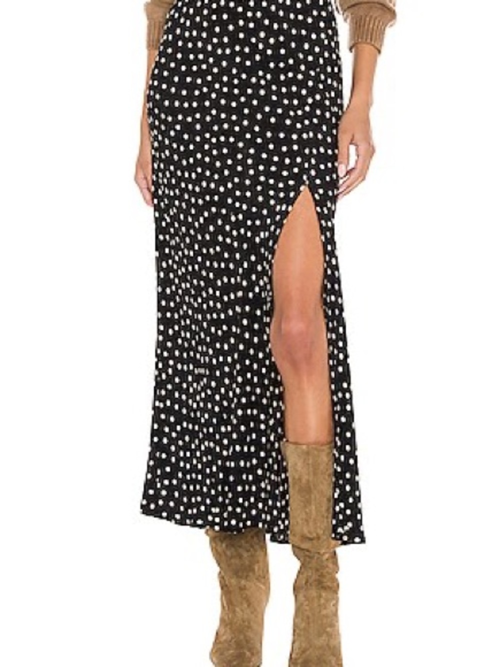 Sanctuary Black and White Polka Dot Maxi Skirt with High Side Slit